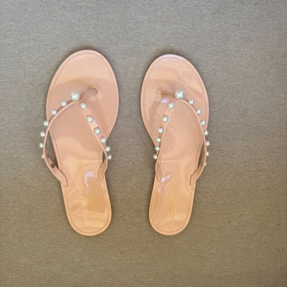 Stuart Weitzman Goldie Jelly Flip Flop Pearls Size US 8 EU 39 Dusty Pink - Picture 2 of 9